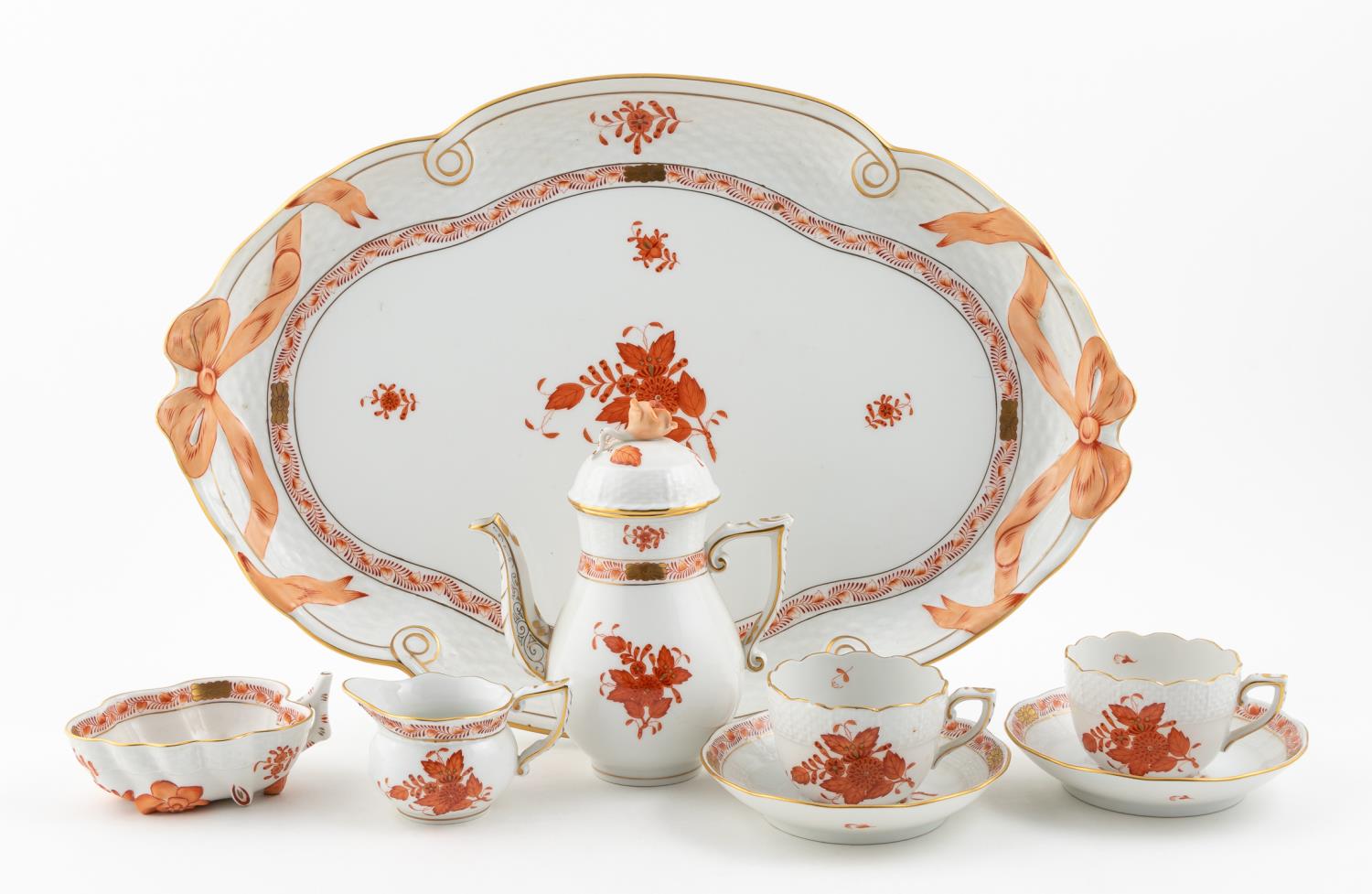 8PC HEREND "CHINESE BOUQUET RUST"