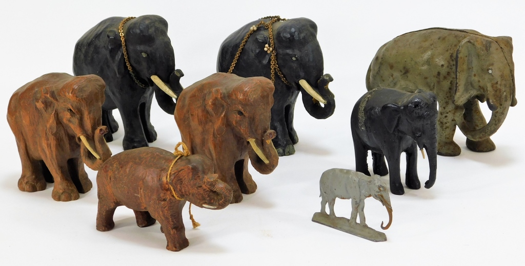 8PC PAPIER MACHE CAST IRON ELEPHANT