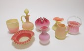 8PC PEACH BLOW & BURMESE GLASS