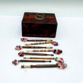 8PC WOODEN AND BEADED BOBBIN M