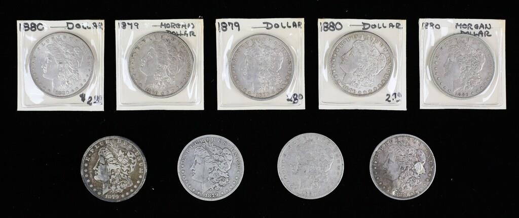 9 1879 AND 1880 MORGAN SILVER