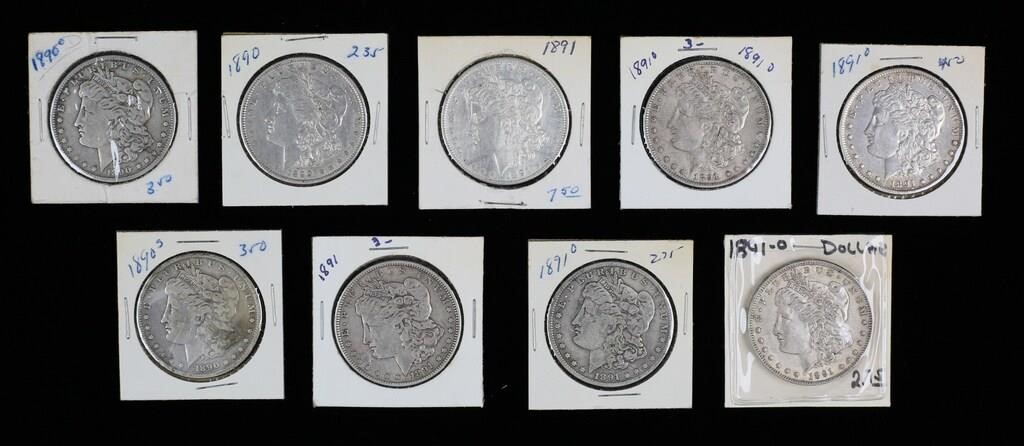 9 1890 AND 1891 MORGAN SILVER