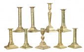 (9) 19th C brass candlesticks,