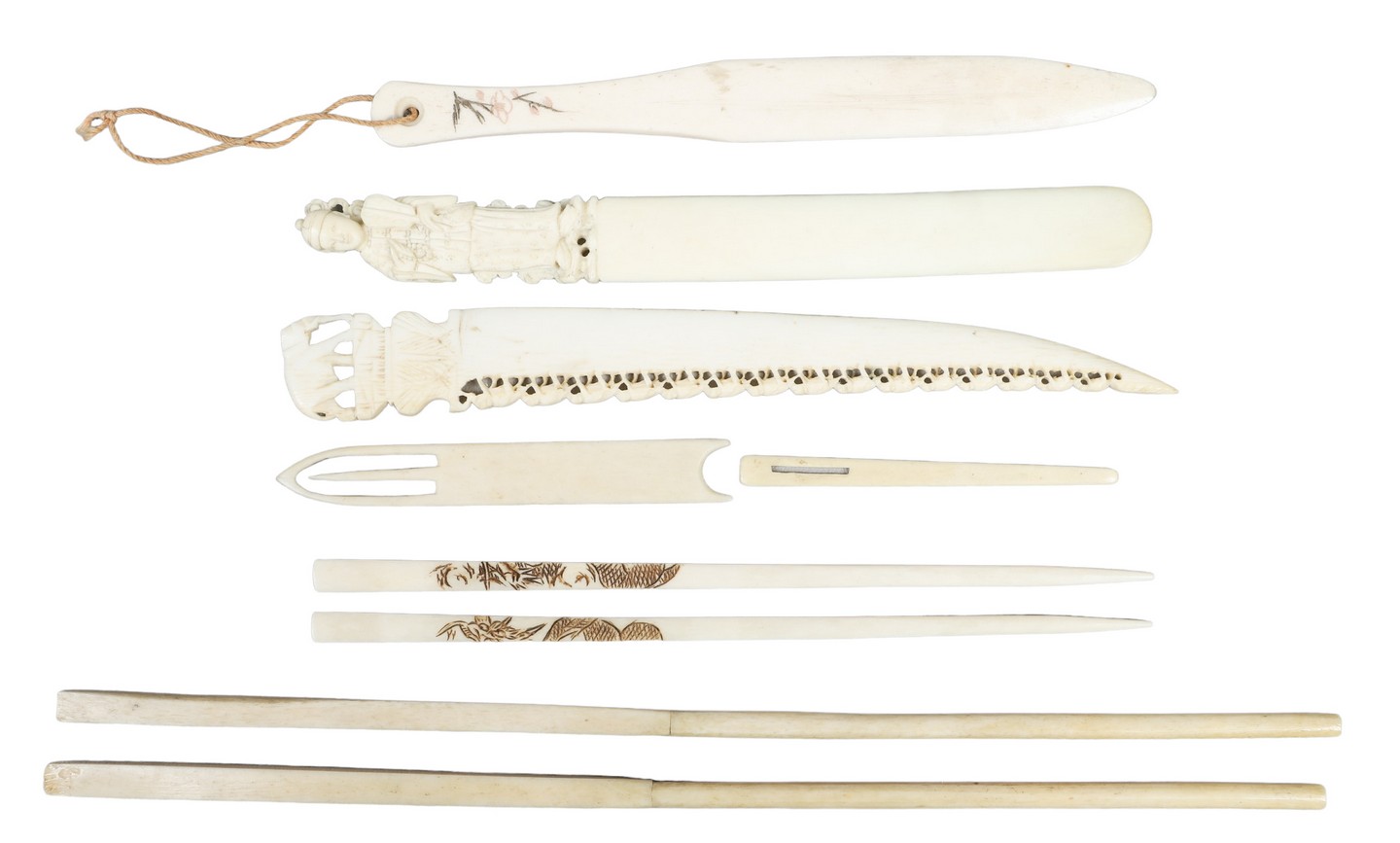 (9) Asian carved bone items, c/o