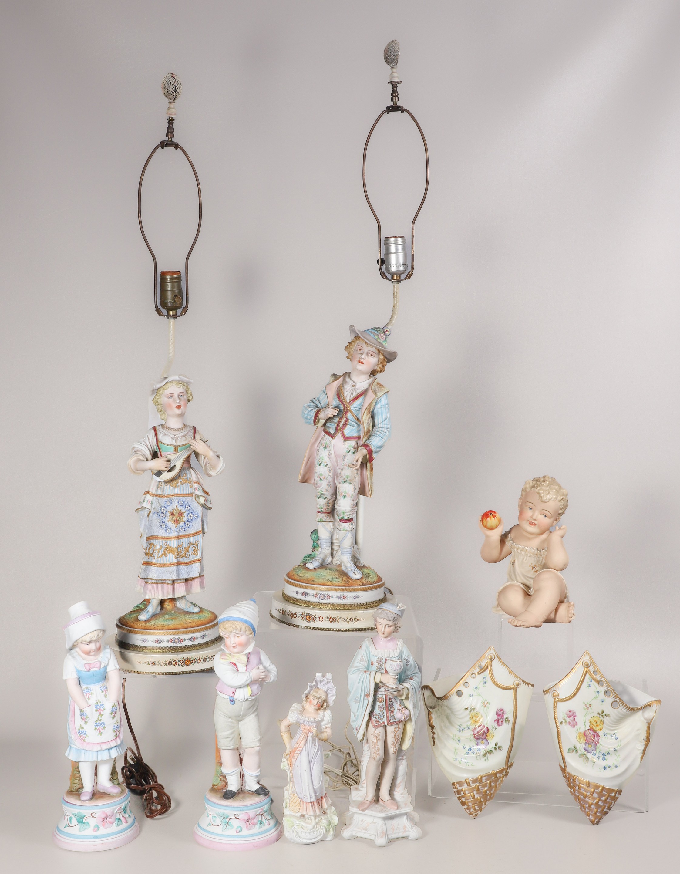 (9) Bisque porcelain lamps,