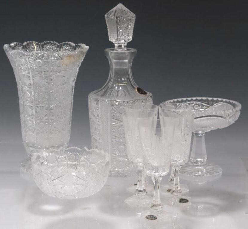 (9) BOHEMIA CUT GLASS, LIQUEUR SET,