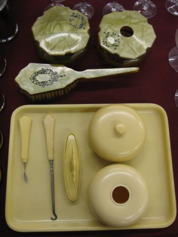 9 Celluloid Dresser Items powder