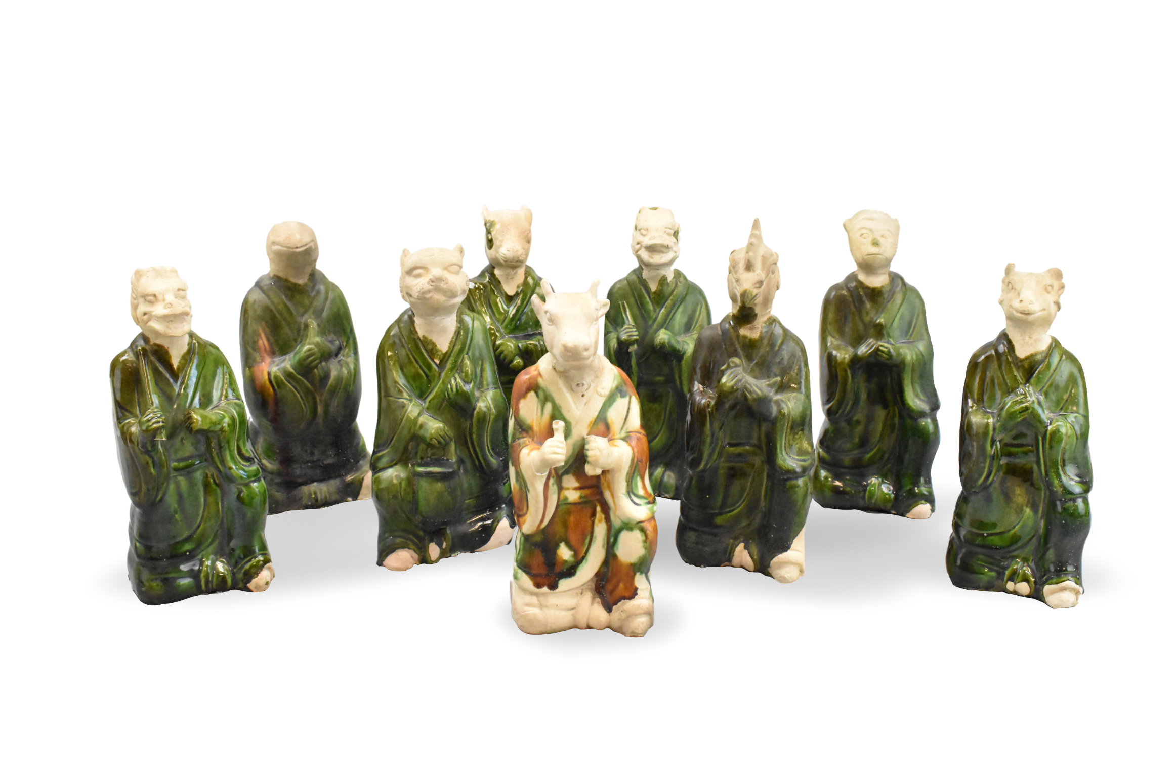 9 CHINESE SANCAI GLAZED ZODIAC