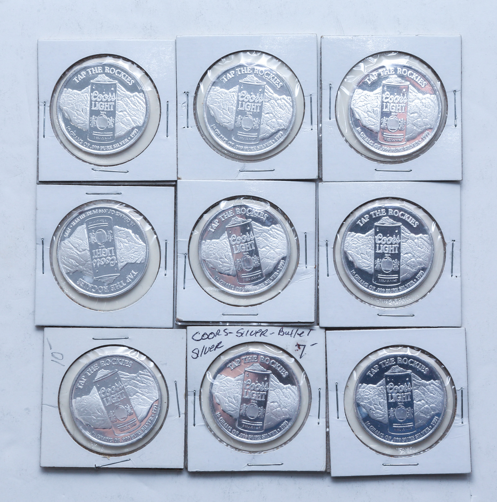 9-COORS LIGHT SILVER BULLET COINS