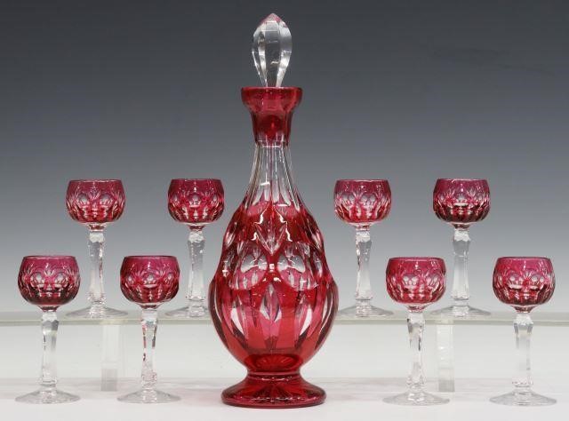 (9) CRANBERRY CUT-TO-CLEAR GLASS