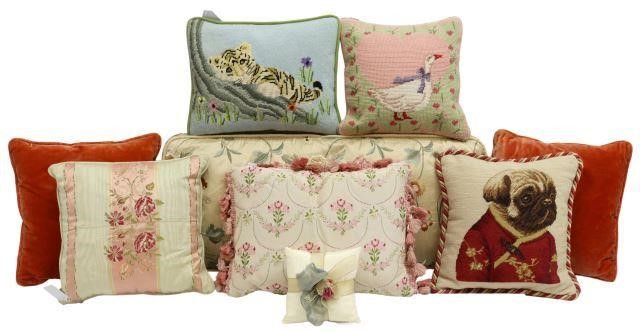 (9) DECORATIVE NEEDLEPOINT & SILK
