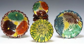 (9) FOLK ART DRIPWARE GLAZED P