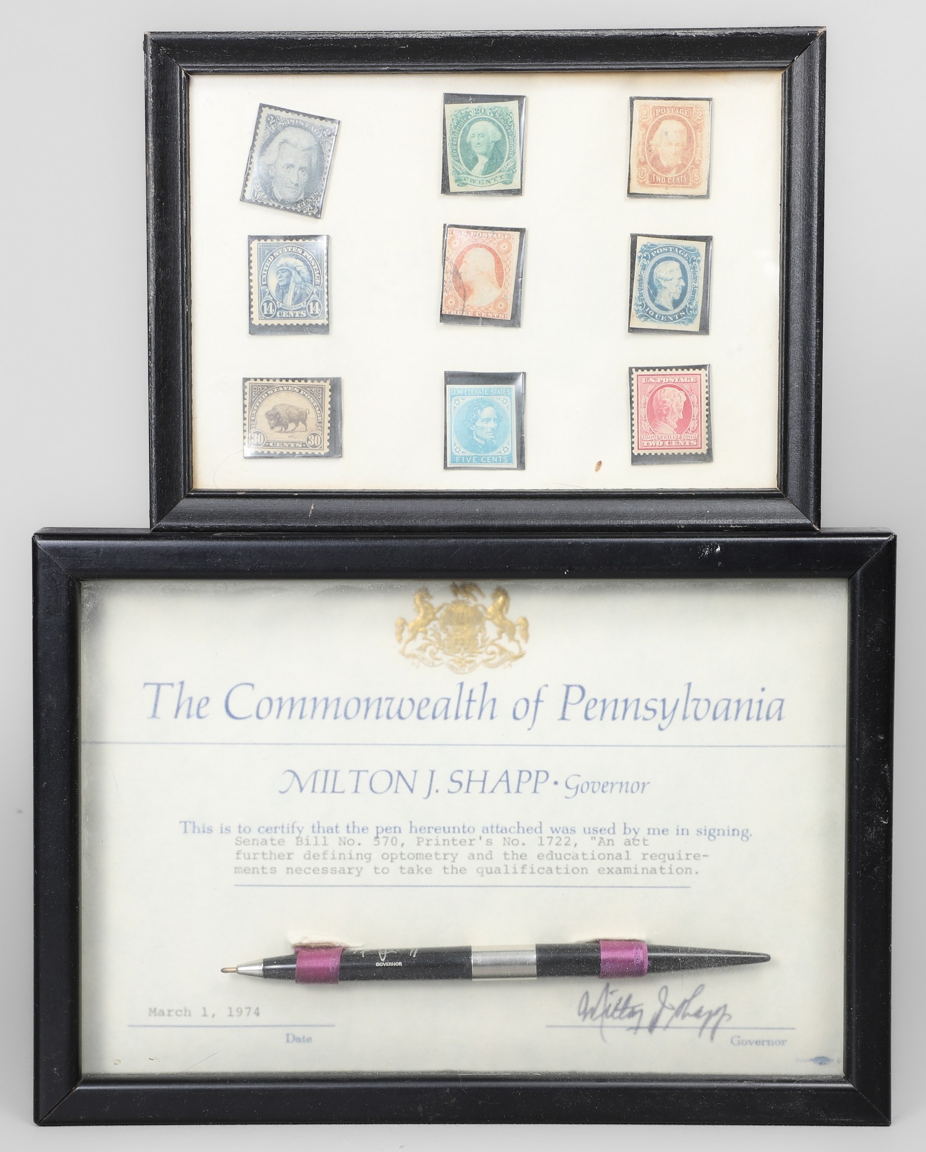 (9) Framed stamps, including 1863