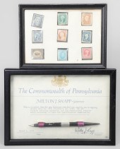 (9) Framed stamps, including 1