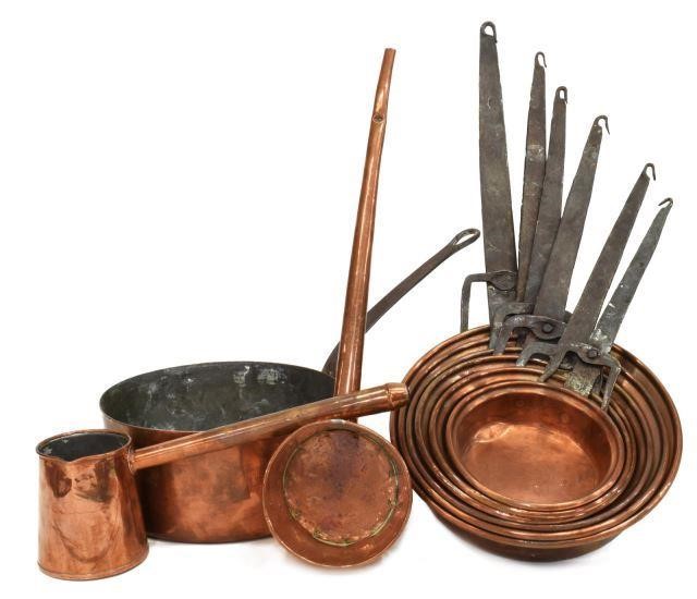 (9) FRENCH COPPER KITCHEN ITEMS,
