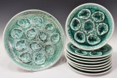 (9) FRENCH MAJOLICA OYSTER PLA