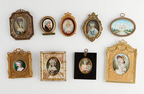 9 FRENCH MINIATURE PAINTINGS: