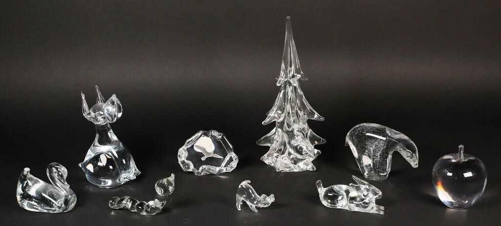 9 GLASS FIGURINES AND