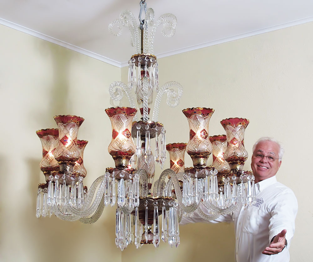 9 LIGHT ENAMELED GLASS