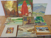 9 PAINTINGS, PORTRAITS, LANDSC
