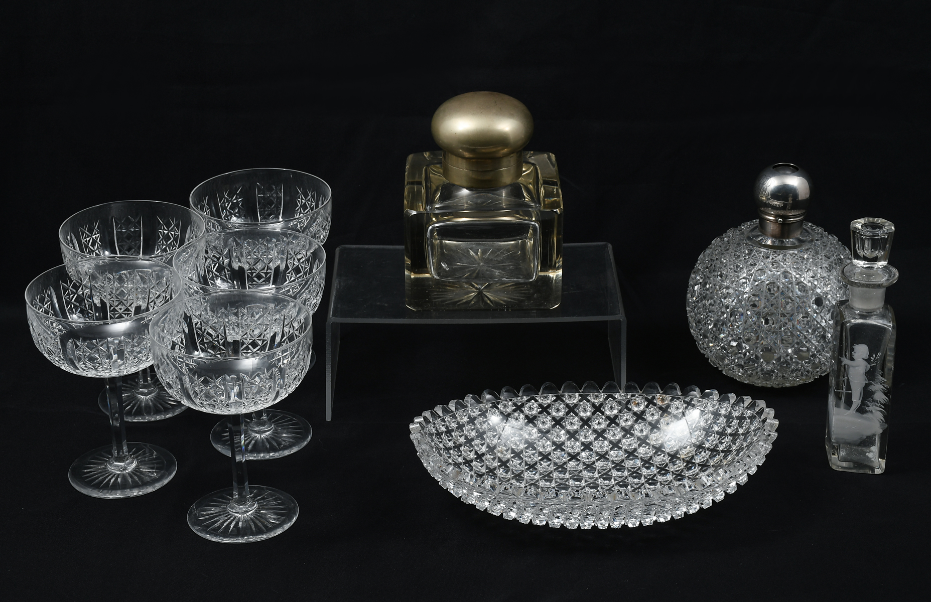 9 PC. CUT CRYSTAL & GLASS