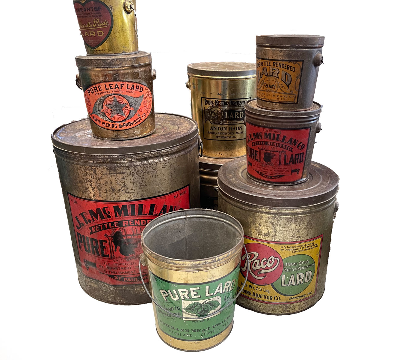 9 PC. LARD TIN & BUCKET COLLECTION: