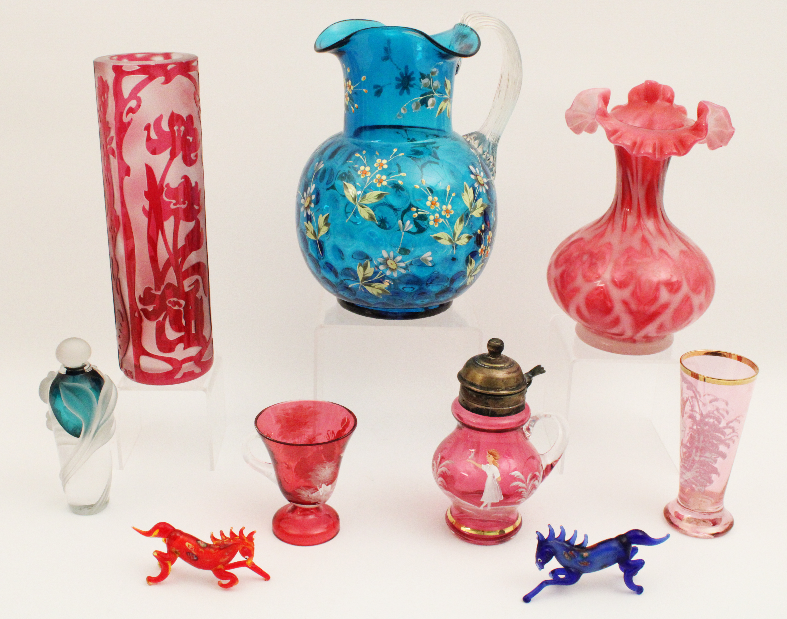 9 PC LOT OF ART GLASS 9 PIECE MISC.