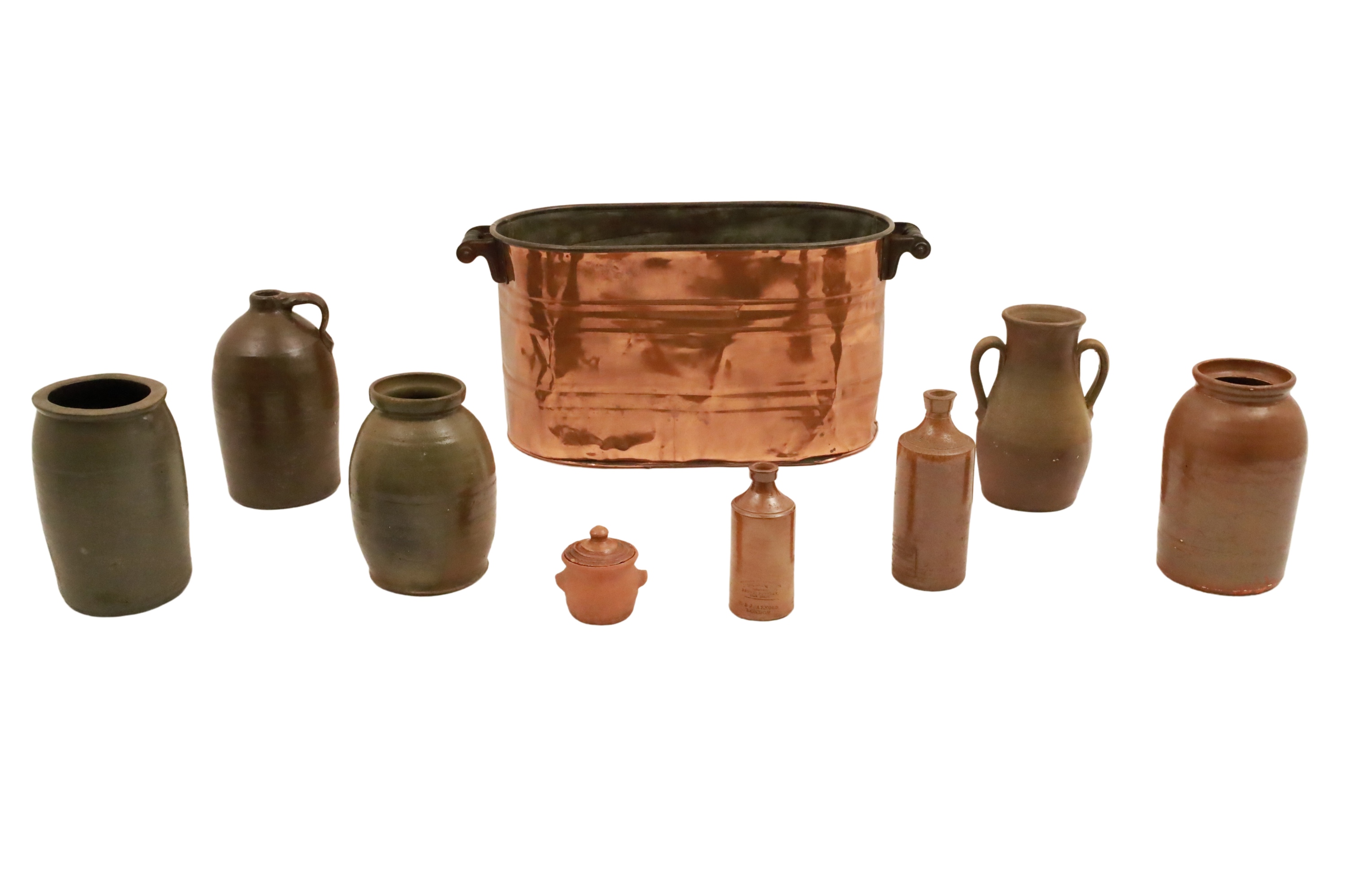 9 PC. LOT OF STONEWARE AND COPPER 9