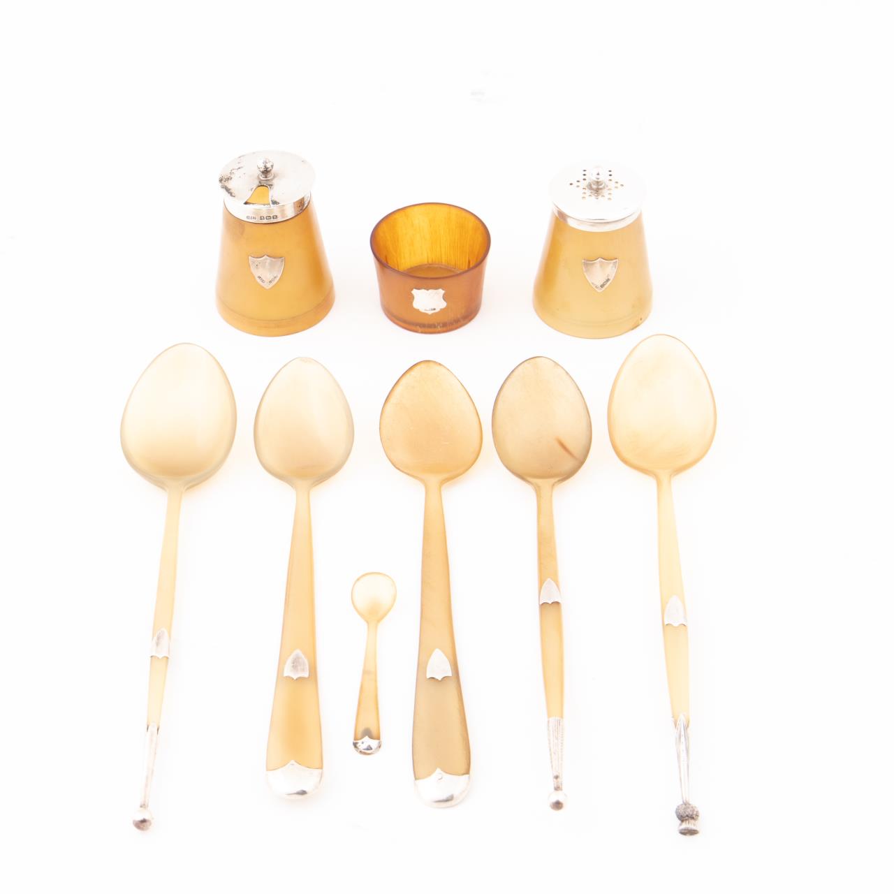 9 PCS, BRITISH HORN AND STERLING
