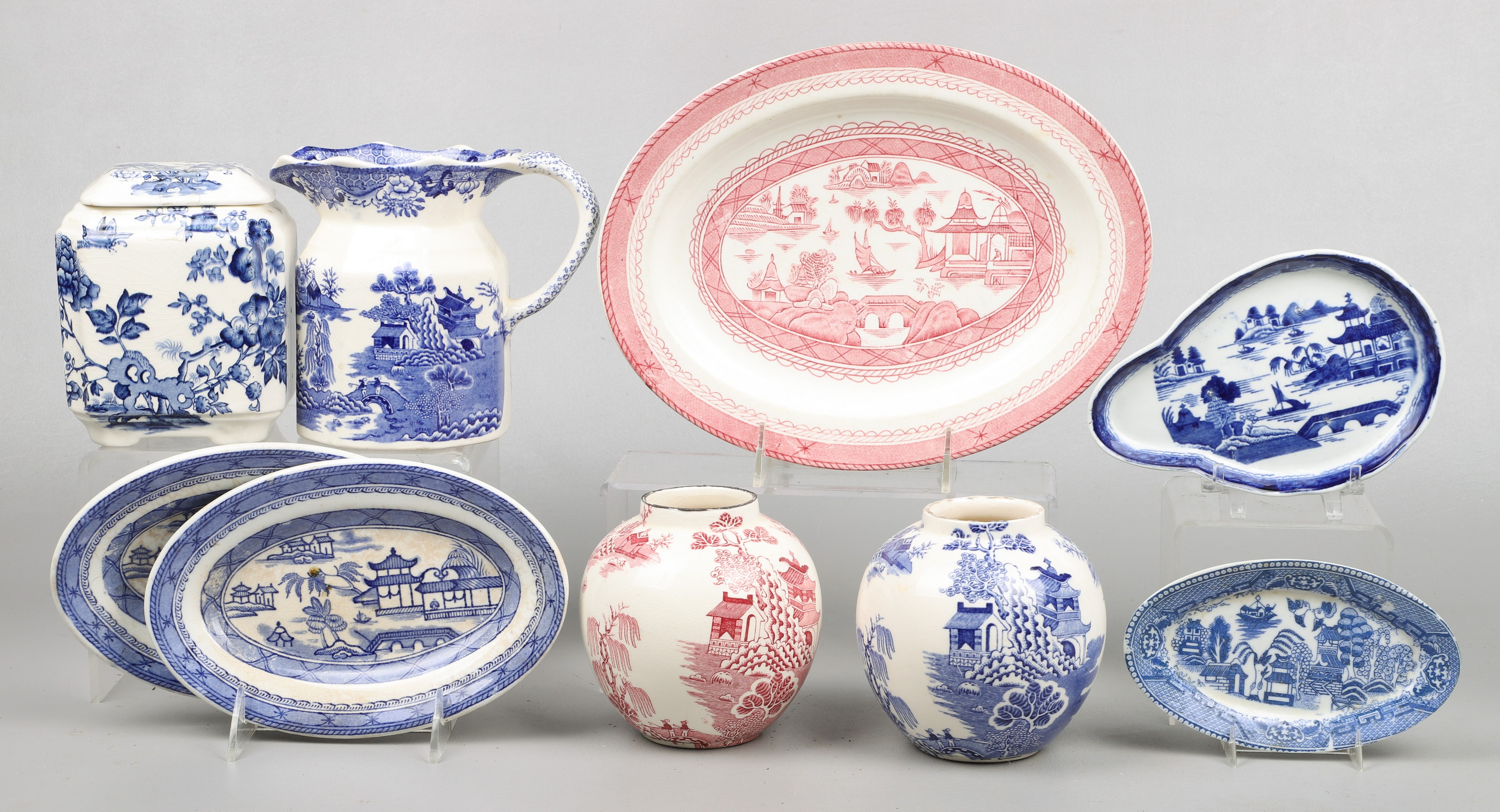 (9) Pcs transferware porcelain, c/o