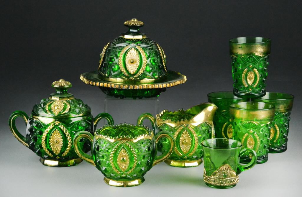 (9) Piece Green Glass Breakfast