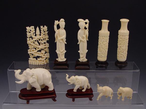 9 PIECE GROUP CHINESE CARVED IVORY:
