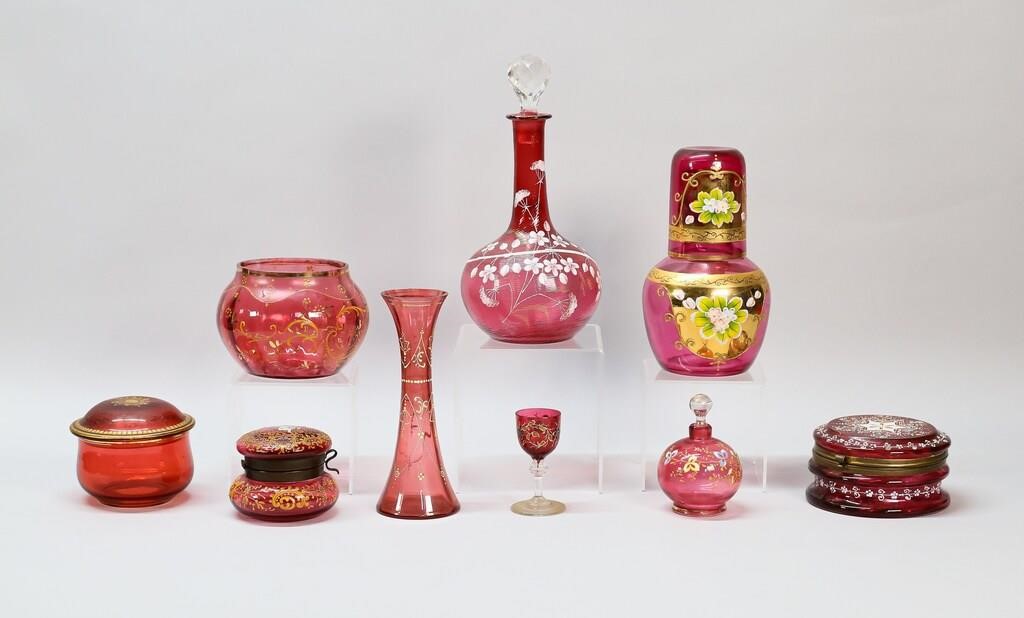 9 PIECES BOHEMIAN & DECORATED