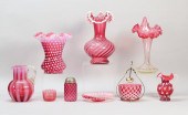 9 PIECES CRANBERRY GLASS INCLU