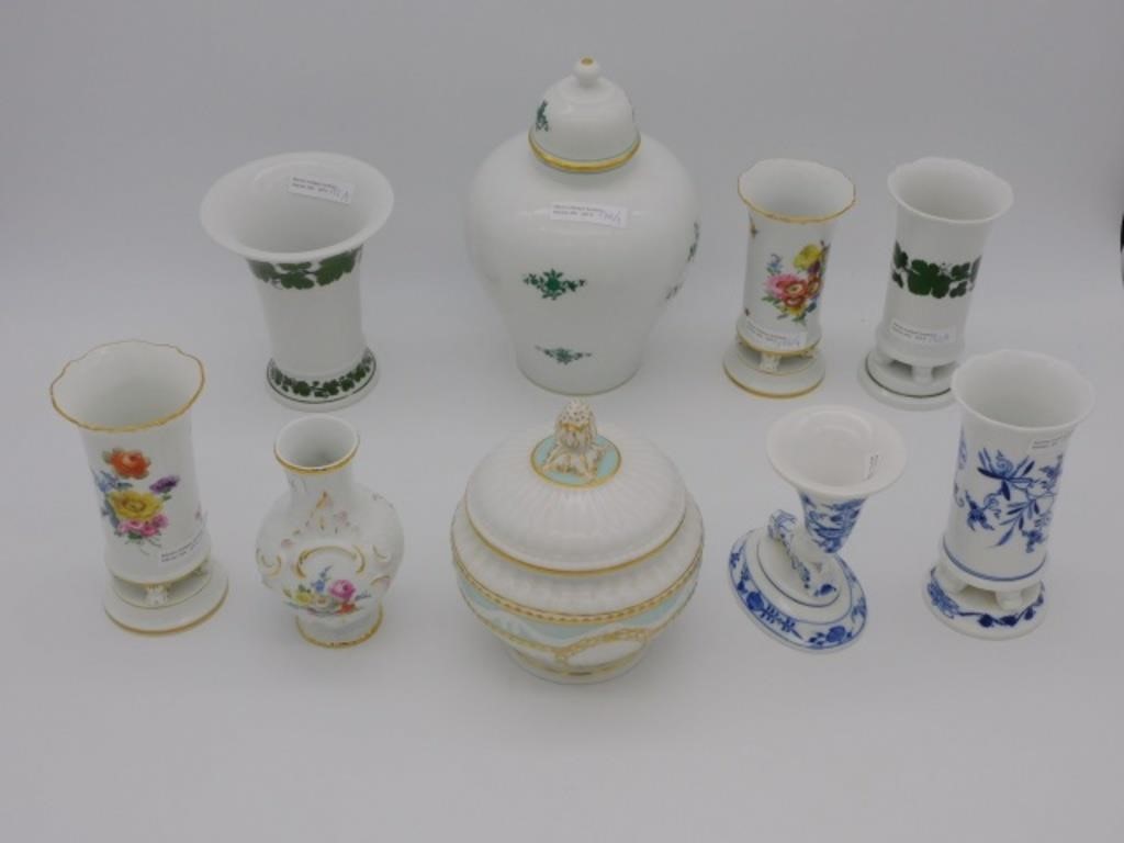 (9) PIECES OF MEISSEN, KPM, AND