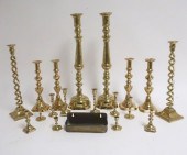 9 PRS. OF BRASS CANDLE HOLDERS