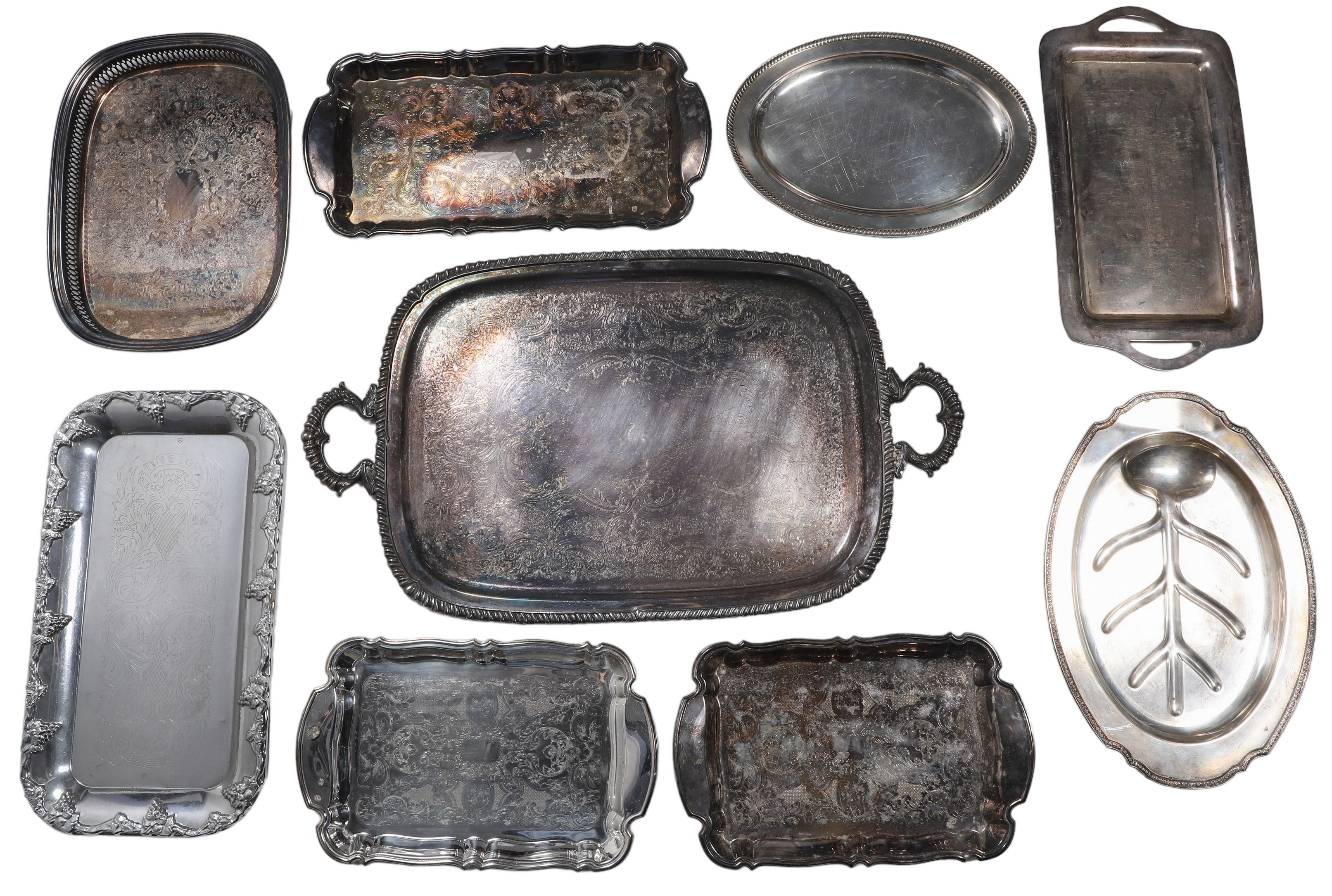 (9) Silver plate oval & rectangular