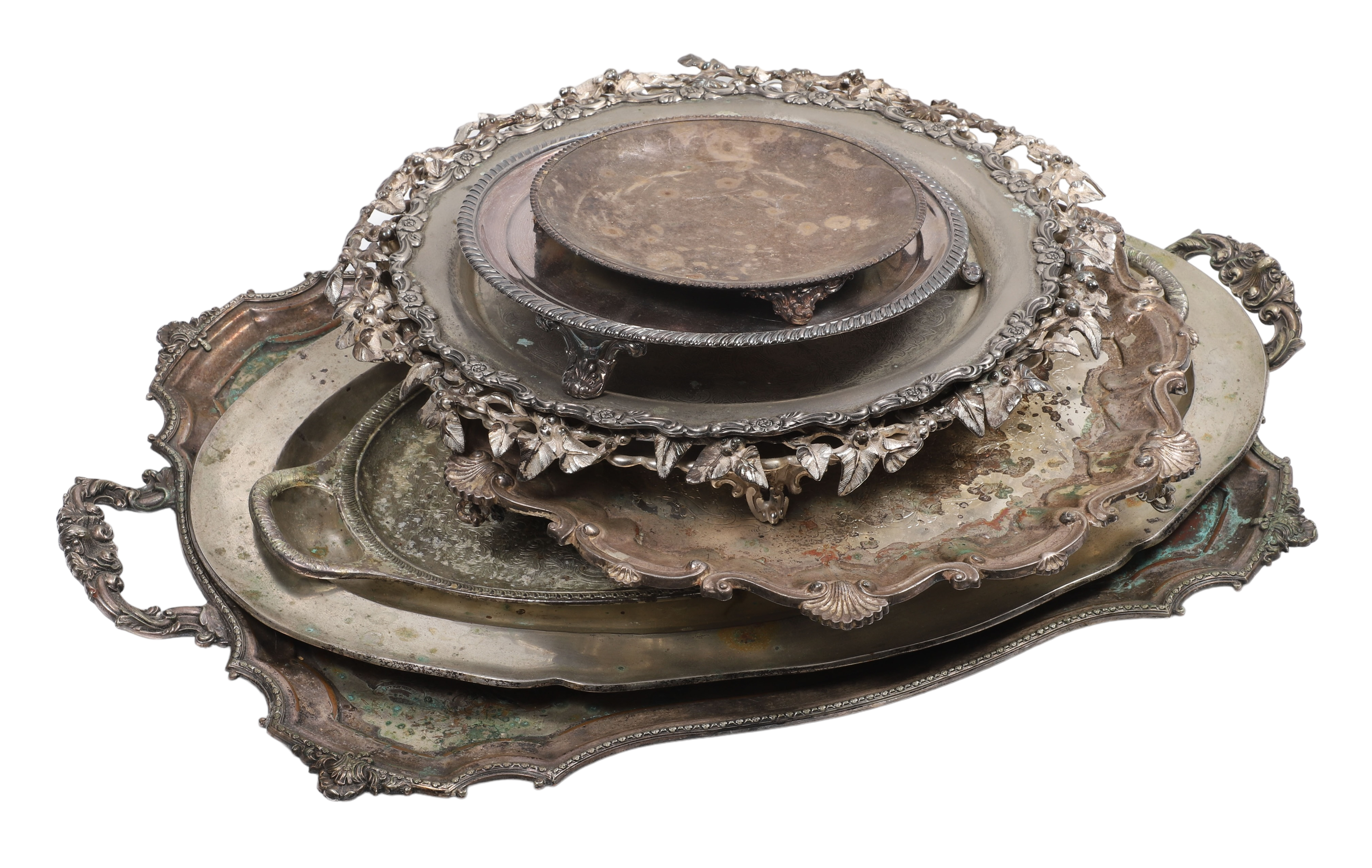 (9) Silver plate trays, including