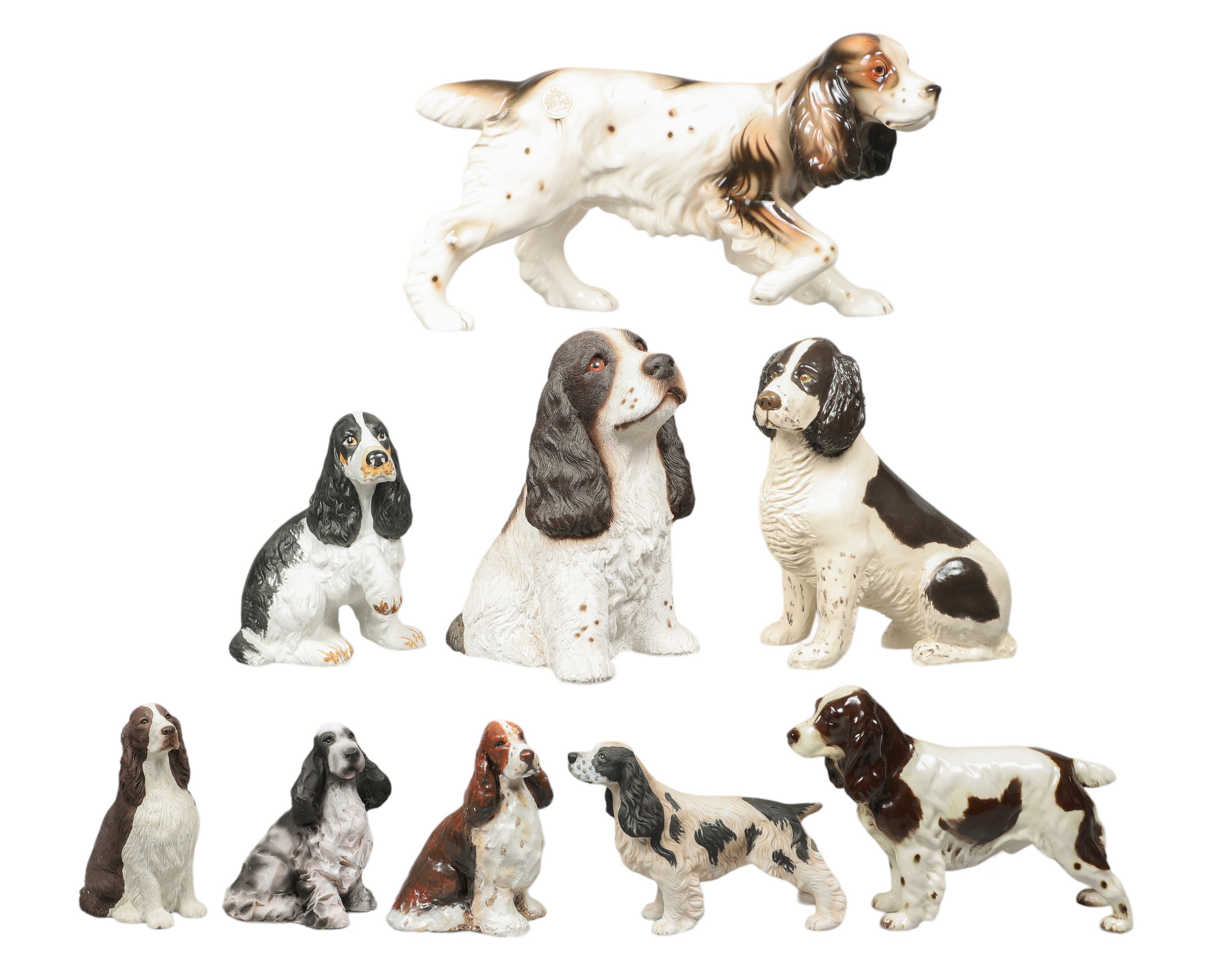 (9) Spaniel dog figurines,