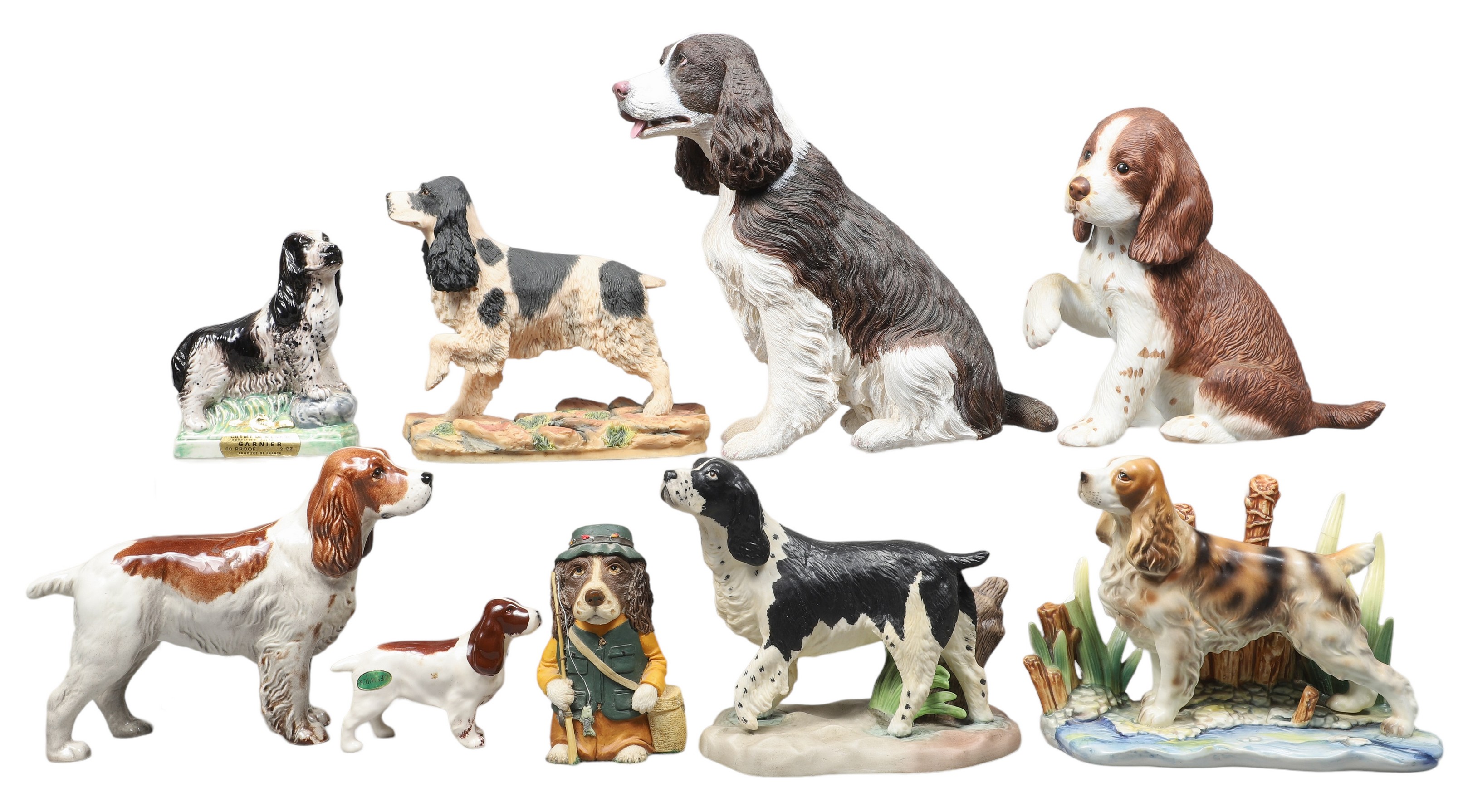 (9) Spaniel dog figurines,
