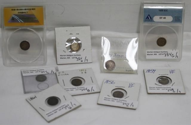 9 US 3 CENT PIECES, TO INCLUDE: