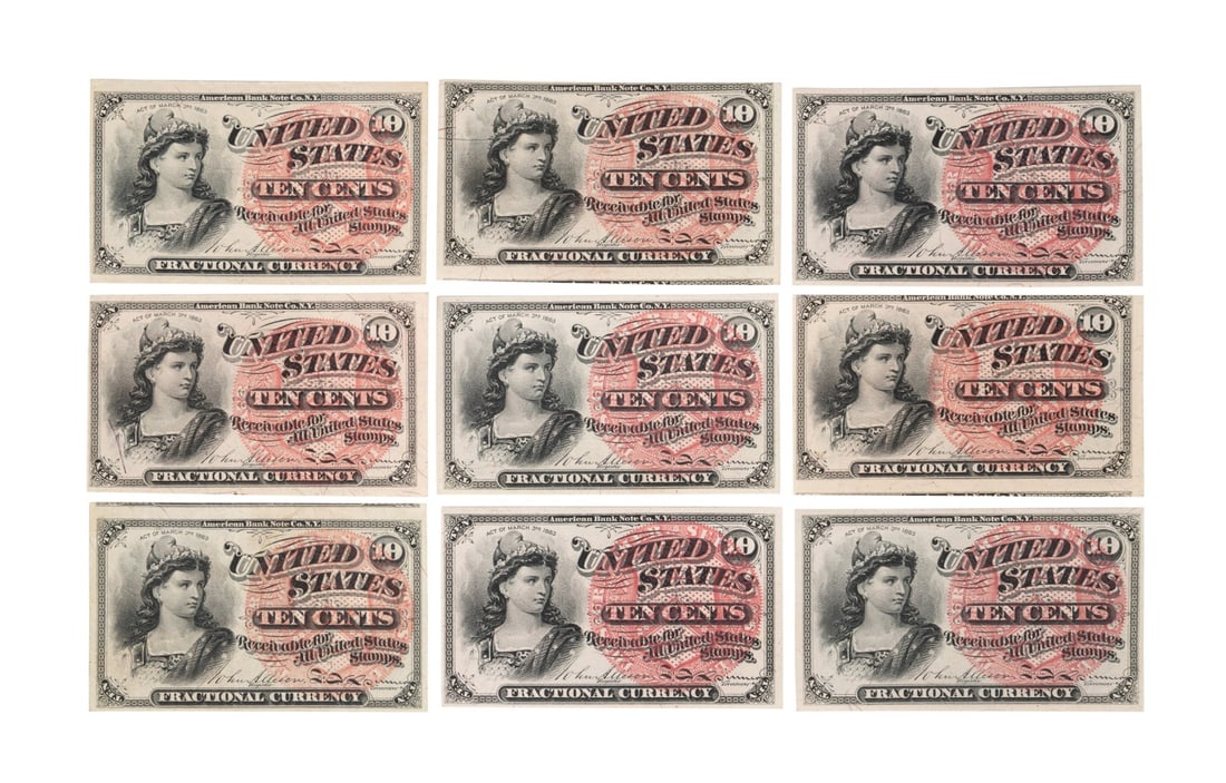 9 US FRACTIONAL CURRENCY NOTES