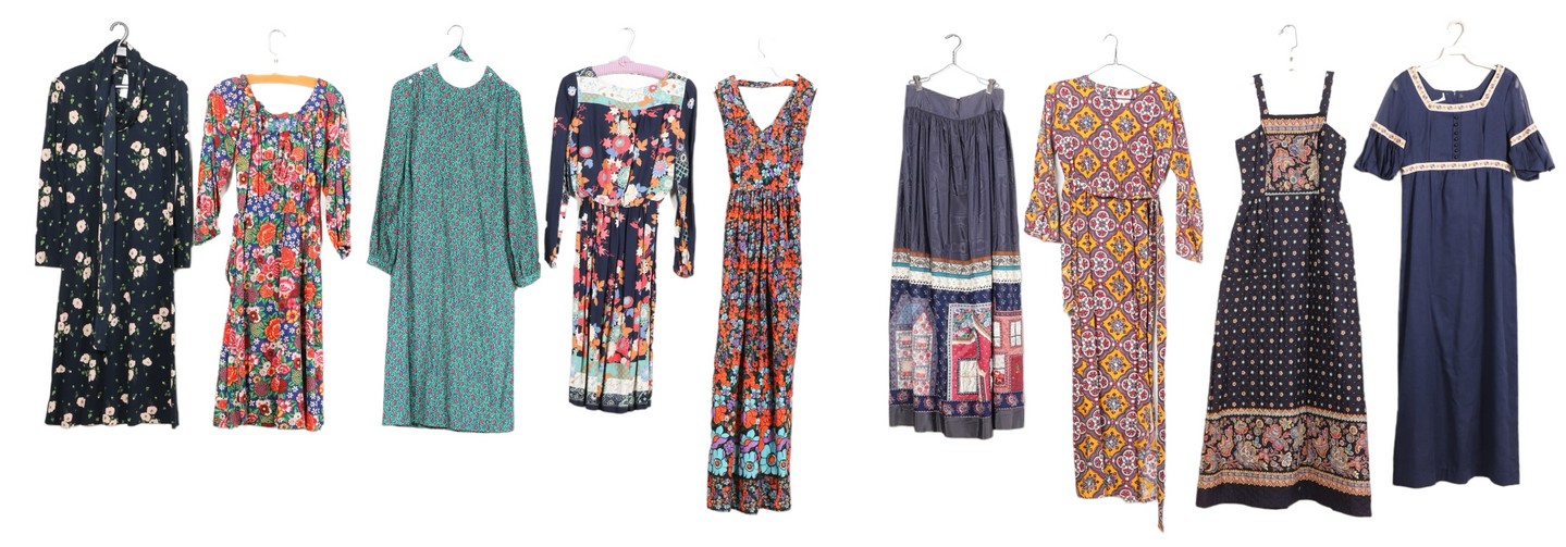 (9) Vintage dress grouping to