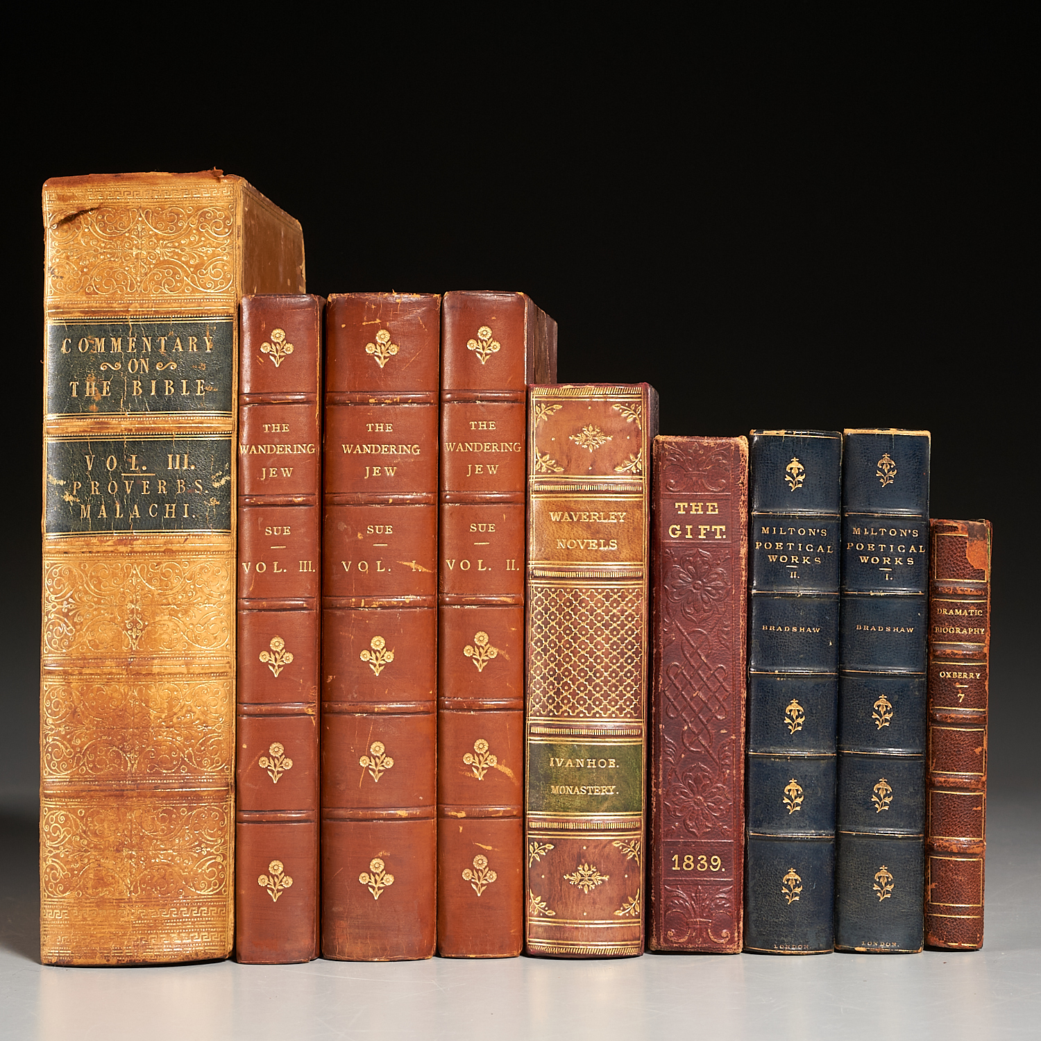 (9) VOLS. LEATHER BINDINGS, 19TH C.