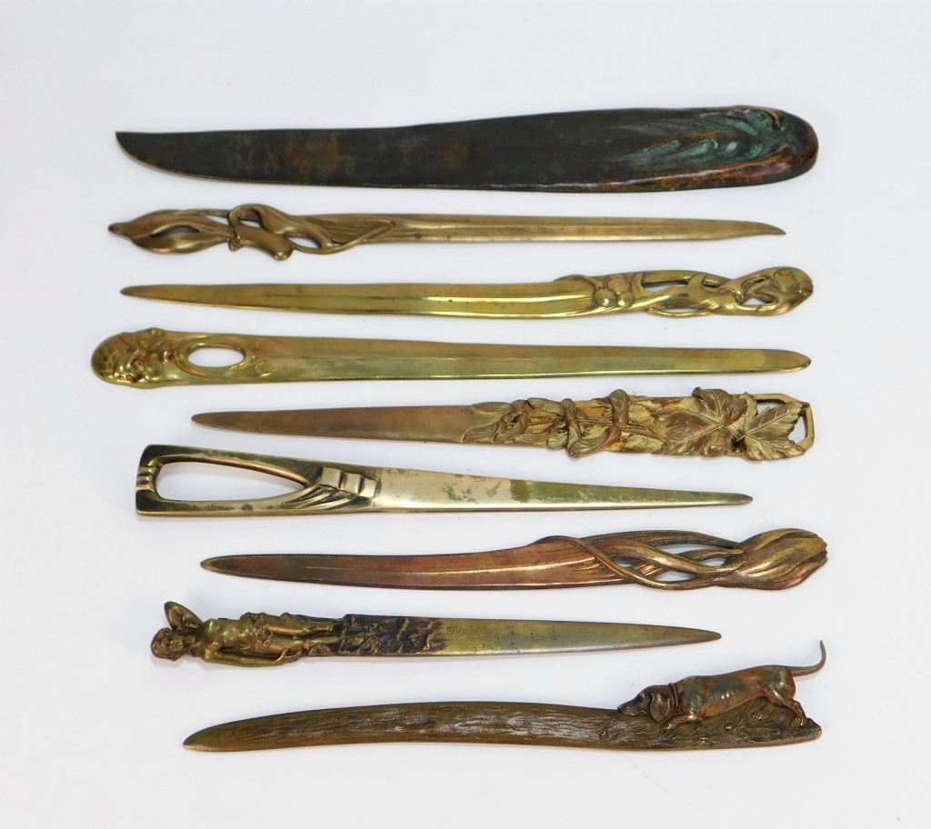9PC ART NOUVEAU BRONZE AND BRASS