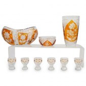 (9PC) BOHEMIAN AMBER CUT CRYST
