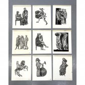 9pc CARLA BAUER wood cut illus