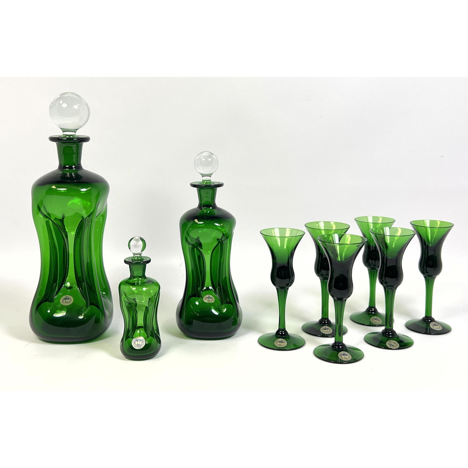 9pc Green Glass KASTRUP