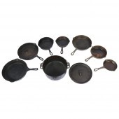 9PC GROUP OF CAST IRON PANS AN