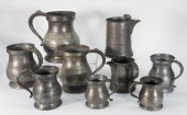9PC PEWTER MEASURING CUPS & TA